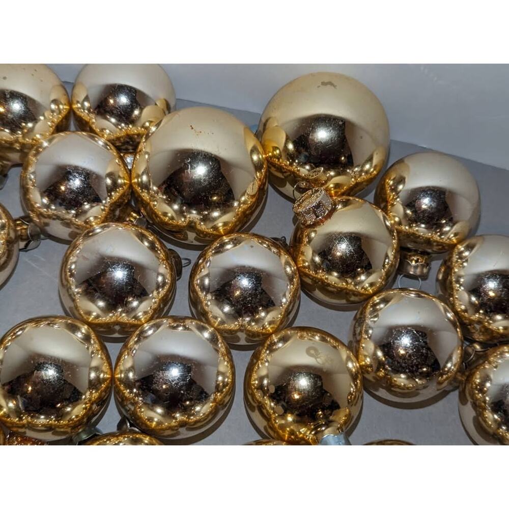 Lot 44 Vintage Glass Gold Christmas Balls Ornaments Made in USA 1 1/2" - Picture 7 of 10